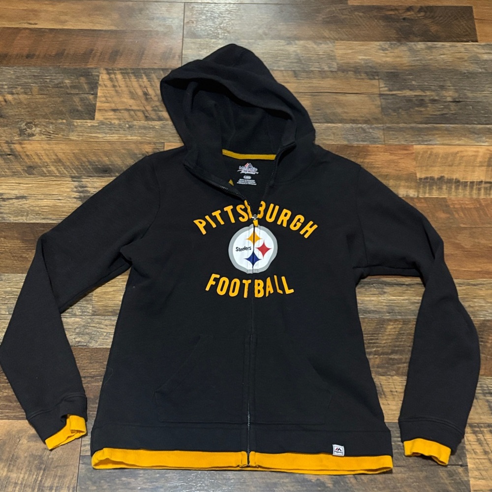 Majestic Black Pittsburgh Football Hoodie Women’s Large - Picture 1 of 2